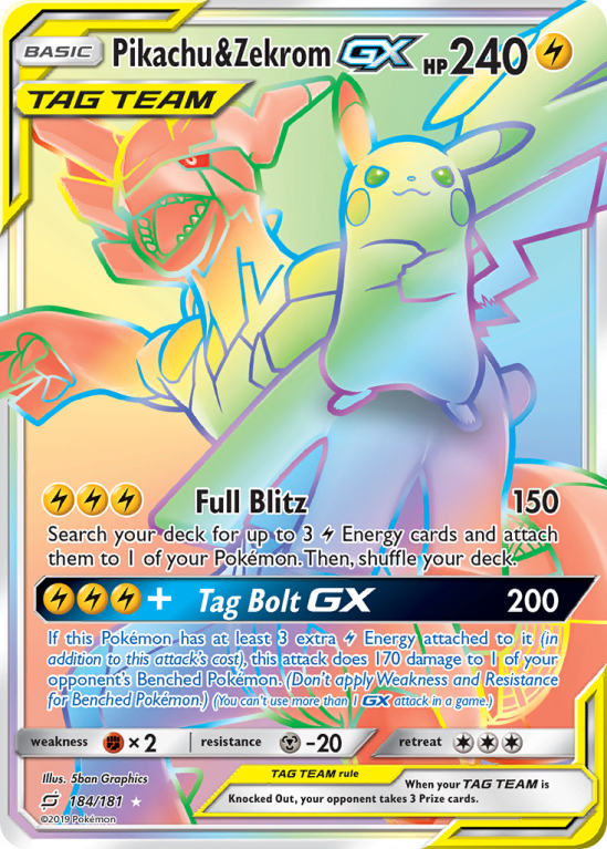 Pikachu & Zekrom-GX 184/181 Sun & Moon Team Up